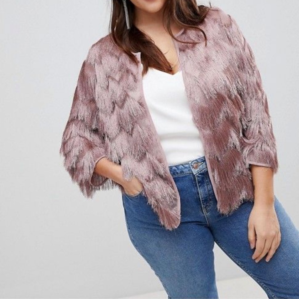 ASOS Curve Fringe Plus light pink jacket 14